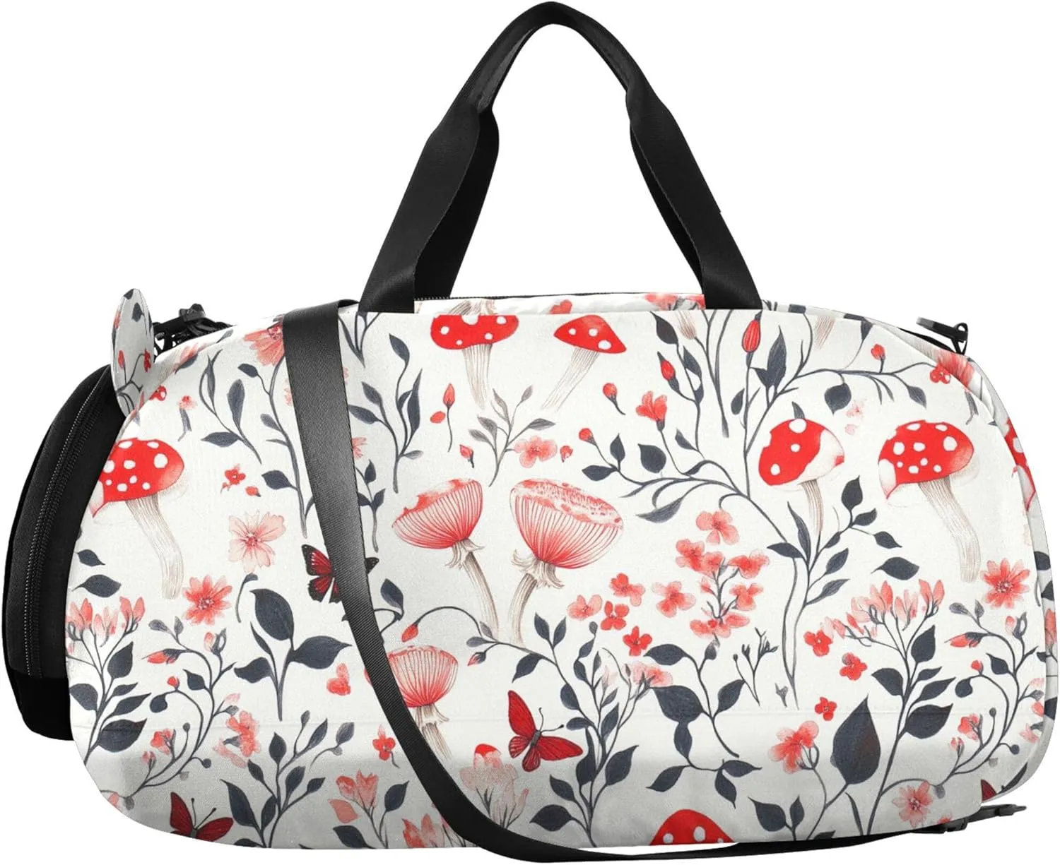 Red Mushrooms Boy's Gym Duffel Bag with Shoes Compartment Multifunctional Weekender Overnight Bags for Beach Swim Bags Pool Sports