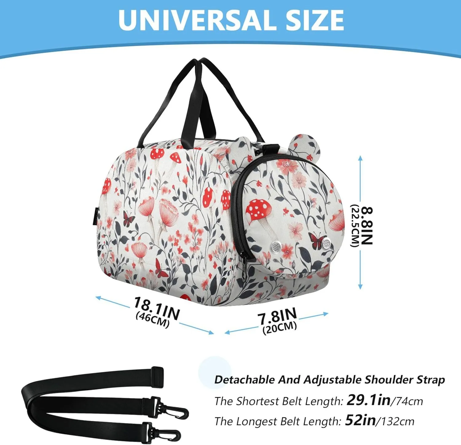 Red Mushrooms Boy's Gym Duffel Bag with Shoes Compartment Multifunctional Weekender Overnight Bags for Beach Swim Bags Pool Sports