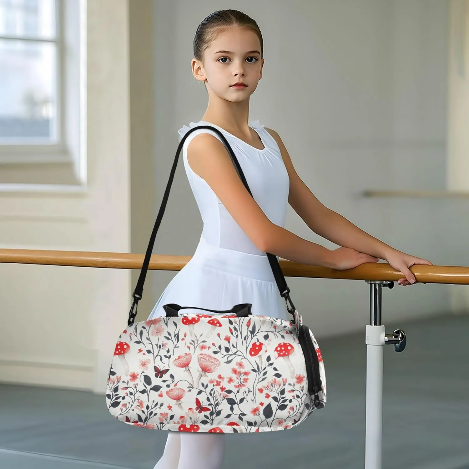 Red Mushrooms Boy's Gym Duffel Bag with Shoes Compartment Multifunctional Weekender Overnight Bags for Beach Swim Bags Pool Sports
