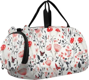 Red Mushrooms Boy's Gym Duffel Bag with Shoes Compartment Multifunctional Weekender Overnight Bags for Beach Swim Bags Pool Sports