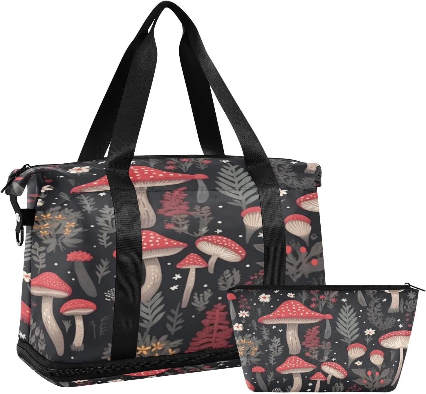 Red Mushrooms Gym Bag for Men Women with Shoes Compartment & Wet Pocket Sport Travel Duffel Bag Waterproof Weekender Overnight Bag