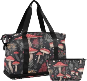 Red Mushrooms Gym Bag for Men Women with Shoes Compartment & Wet Pocket Sport Travel Duffel Bag Waterproof Weekender Overnight Bag