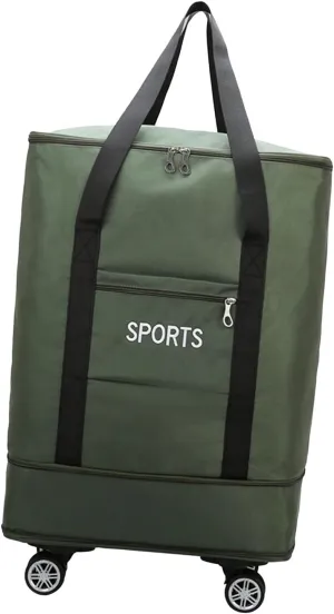 Rolling Duffle Bag Foldable Suitcase Storage Bag Shoes Portable Expandable Backpack with Wheels for Outddor Workout Exercise, Green