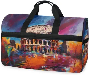 Roman Colosseum Travel Duffel Bag Luggage Sports Gym Bags With Shoes Compartment Large Capacity Lightweight Duffle Bag For Men Women