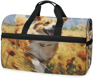 Running Dog Travel Duffel Bag Luggage Sports Gym Bags With Shoes Compartment Large Capacity Lightweight Duffle Bag For Men Women