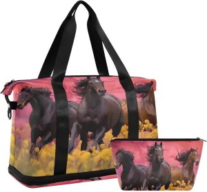 Running Horses Gym Bag for Men Women with Shoes Compartment & Wet Pocket Sport Travel Duffel Bag Waterproof Weekender Overnight Bag