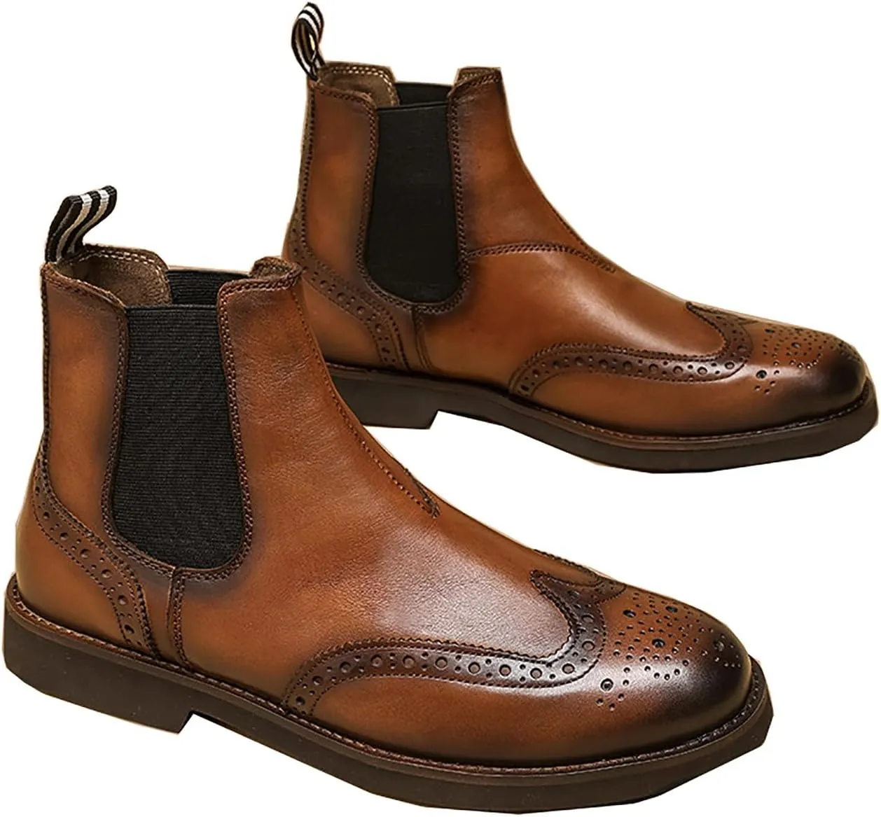 Santimon Chelsea Boots Mens Dress Casual Genuine Leather Handmade Wingtips Brogues Boots Fashion Formal Ankle Boots for Men