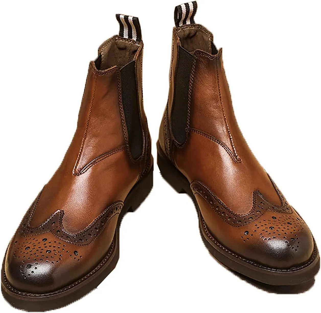 Santimon Chelsea Boots Mens Dress Casual Genuine Leather Handmade Wingtips Brogues Boots Fashion Formal Ankle Boots for Men