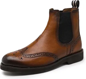 Santimon Chelsea Boots Mens Dress Casual Genuine Leather Handmade Wingtips Brogues Boots Fashion Formal Ankle Boots for Men