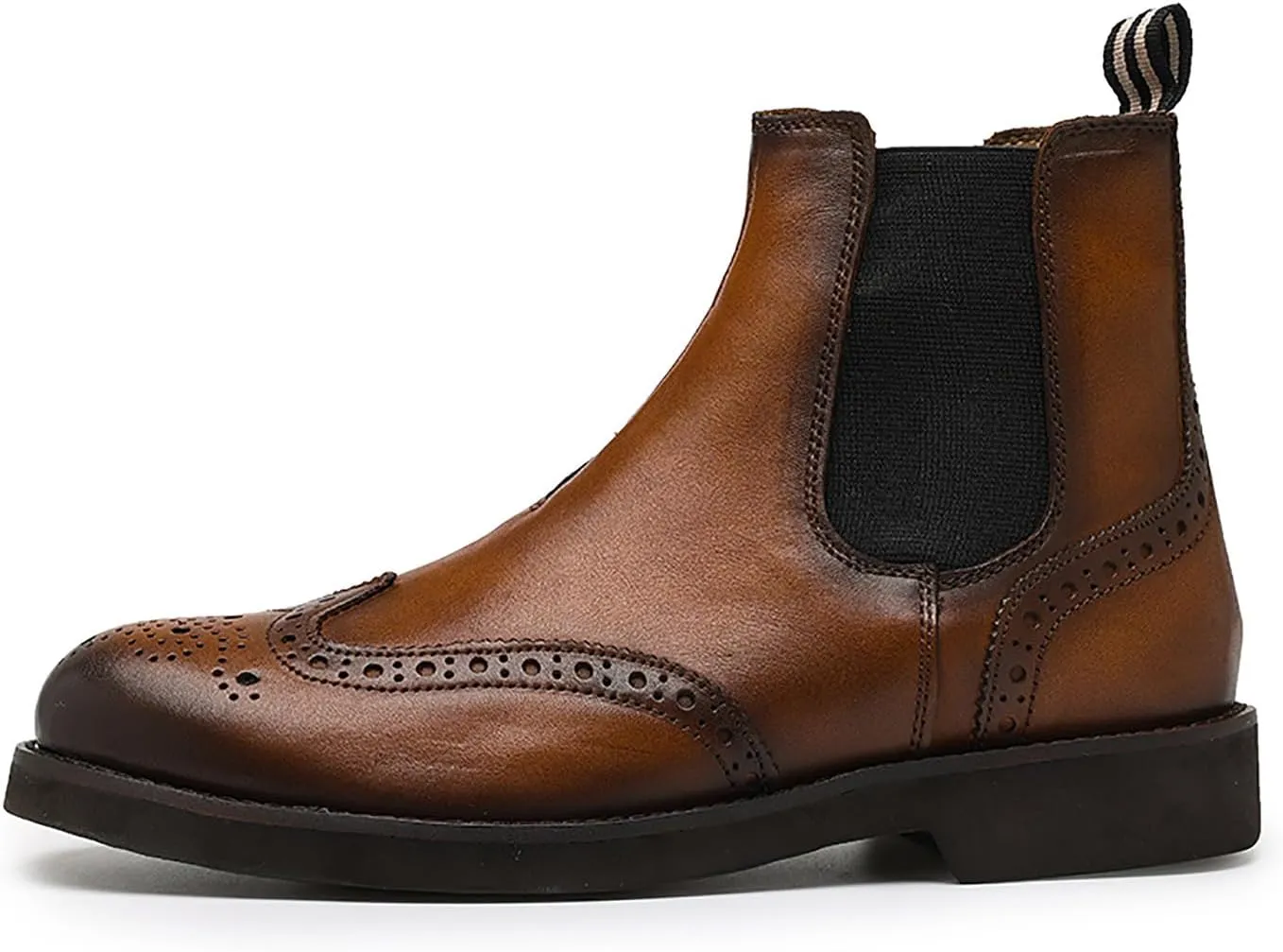 Santimon Chelsea Boots Mens Dress Casual Genuine Leather Handmade Wingtips Brogues Boots Fashion Formal Ankle Boots for Men