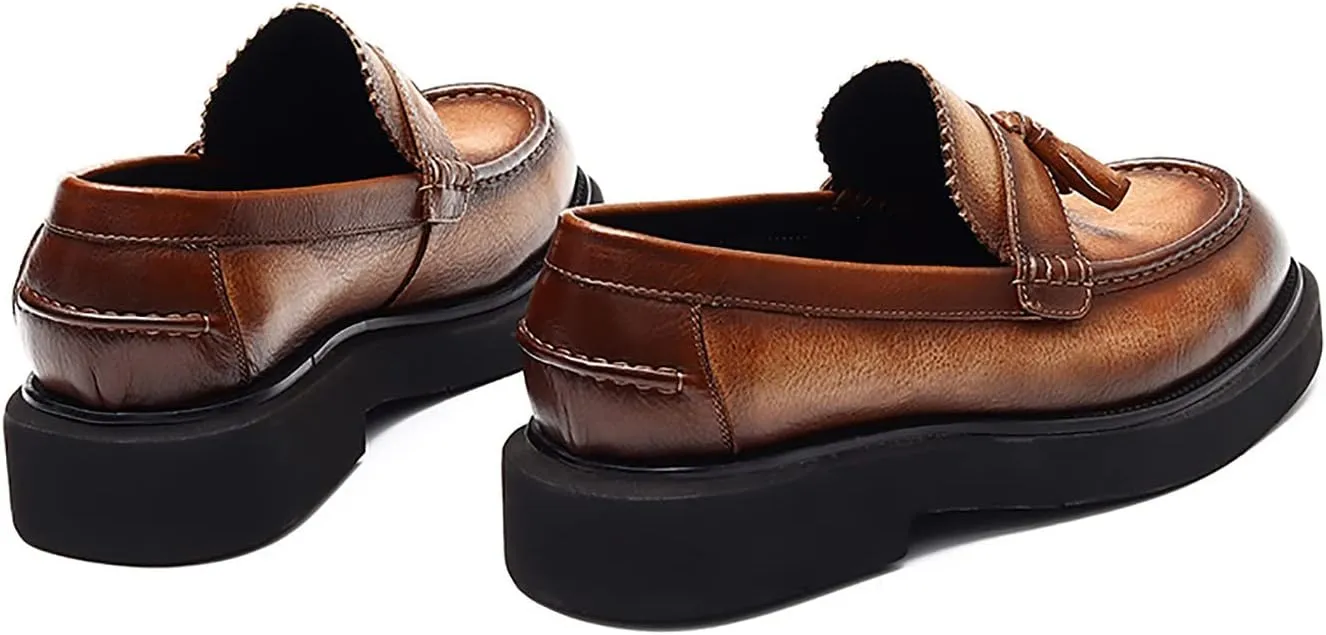 Santimon Men's Loafers Slip-ons Leather Formal Dress Tassel Penny Loafers Fashion Thick Sole Casual Shoes for Men