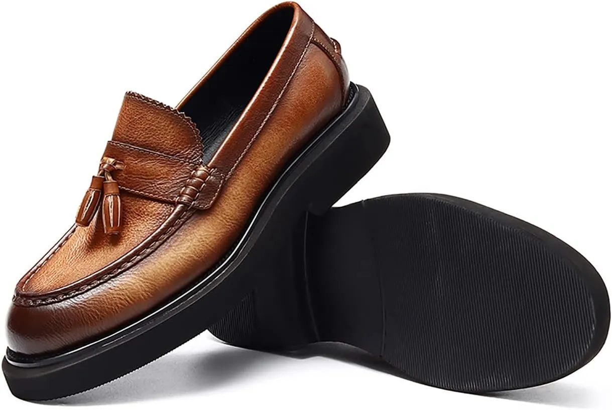 Santimon Men's Loafers Slip-ons Leather Formal Dress Tassel Penny Loafers Fashion Thick Sole Casual Shoes for Men