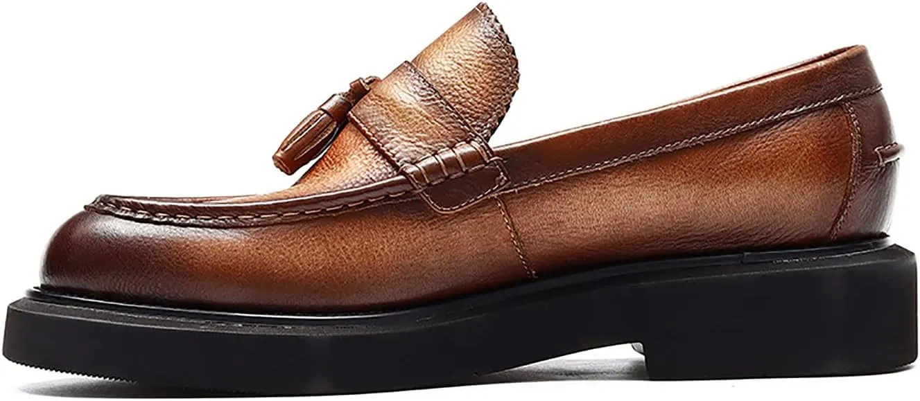 Santimon Men's Loafers Slip-ons Leather Formal Dress Tassel Penny Loafers Fashion Thick Sole Casual Shoes for Men