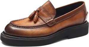 Santimon Men's Loafers Slip-ons Leather Formal Dress Tassel Penny Loafers Fashion Thick Sole Casual Shoes for Men