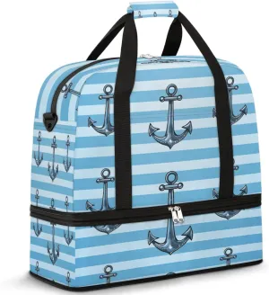 Sea Anchor Pattern Foldable Travel Duffel Bag Overnight Weekender Bag with Shoes Compartment Sports Gym Bag for Men Women