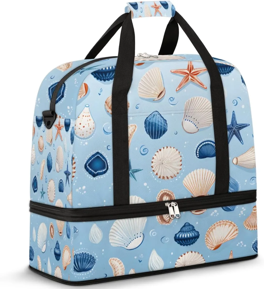 Seashell Starfish Foldable Travel Duffel Bag Overnight Weekender Bag with Shoes Compartment Sports Gym Bag for Men Women