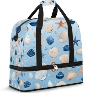 Seashell Starfish Foldable Travel Duffel Bag Overnight Weekender Bag with Shoes Compartment Sports Gym Bag for Men Women