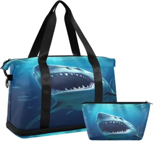 Shark Sports Gym Bag,Travel Duffel bag with Wet Pocket & Shoes Compartment Lightweight Waterproof Overnight Bag for Men Women