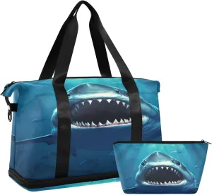 Shark Sports Gym Bag,Travel Duffel bag with Wet Pocket & Shoes Compartment Lightweight Waterproof Overnight Bag for Men Women