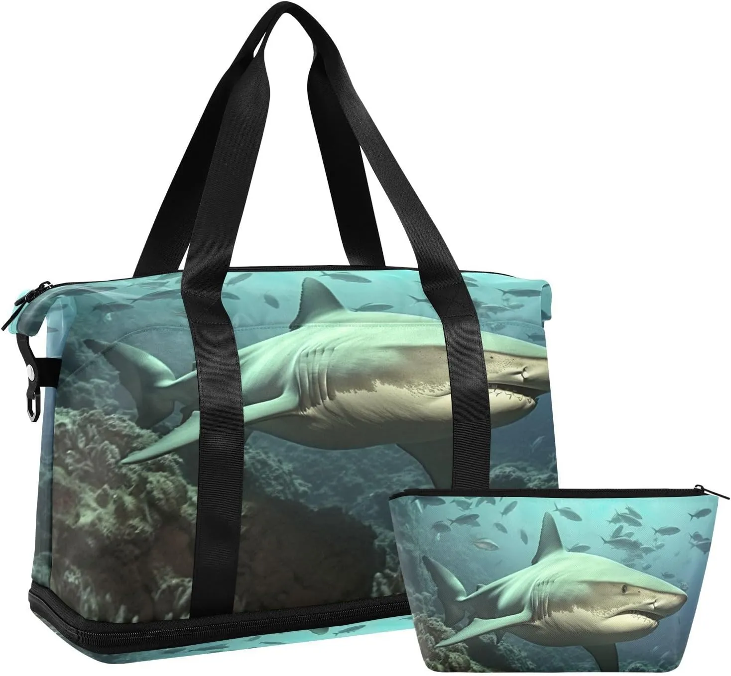 Sharks Sports Gym Bag,Travel Duffel bag with Wet Pocket & Shoes Compartment Lightweight Waterproof Overnight Bag for Men Women