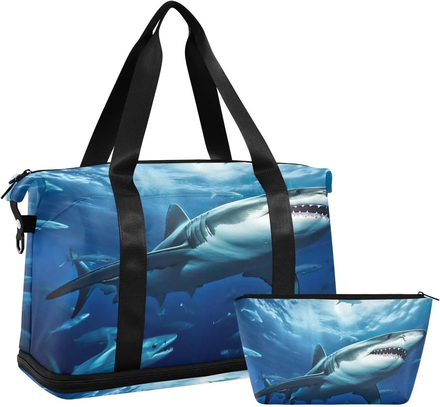 Sharks Sports Gym Bag,Travel Duffel bag with Wet Pocket & Shoes Compartment Lightweight Waterproof Overnight Bag for Men Women