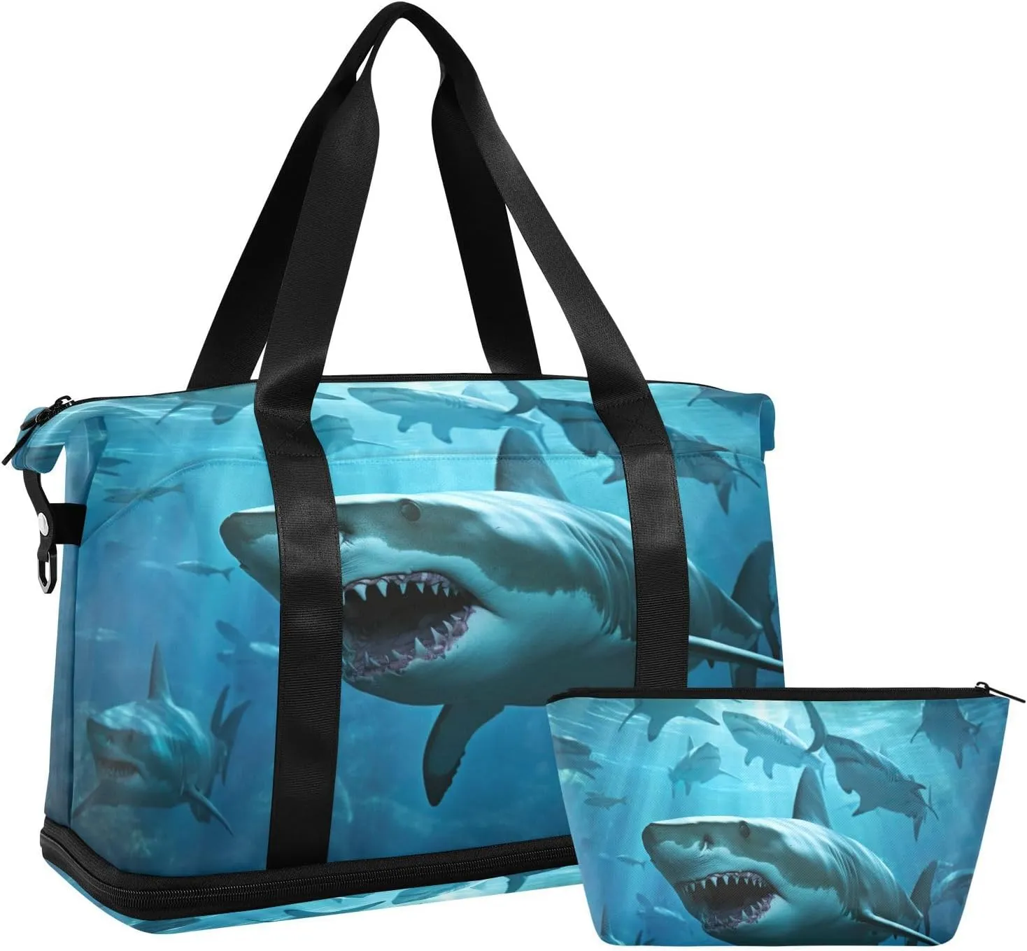Sharks Sports Gym Bag,Travel Duffel bag with Wet Pocket & Shoes Compartment Lightweight Waterproof Overnight Bag for Men Women