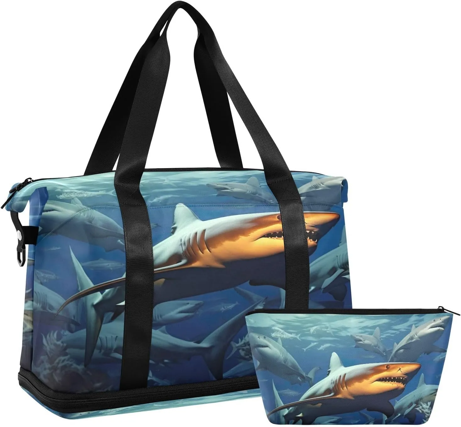 Sharks Sports Gym Bag,Travel Duffel bag with Wet Pocket & Shoes Compartment Lightweight Waterproof Overnight Bag for Men Women