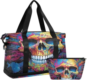 Skull Sports Gym Bag,Travel Duffel bag with Wet Pocket & Shoes Compartment Lightweight Waterproof Overnight Bag for Men Women