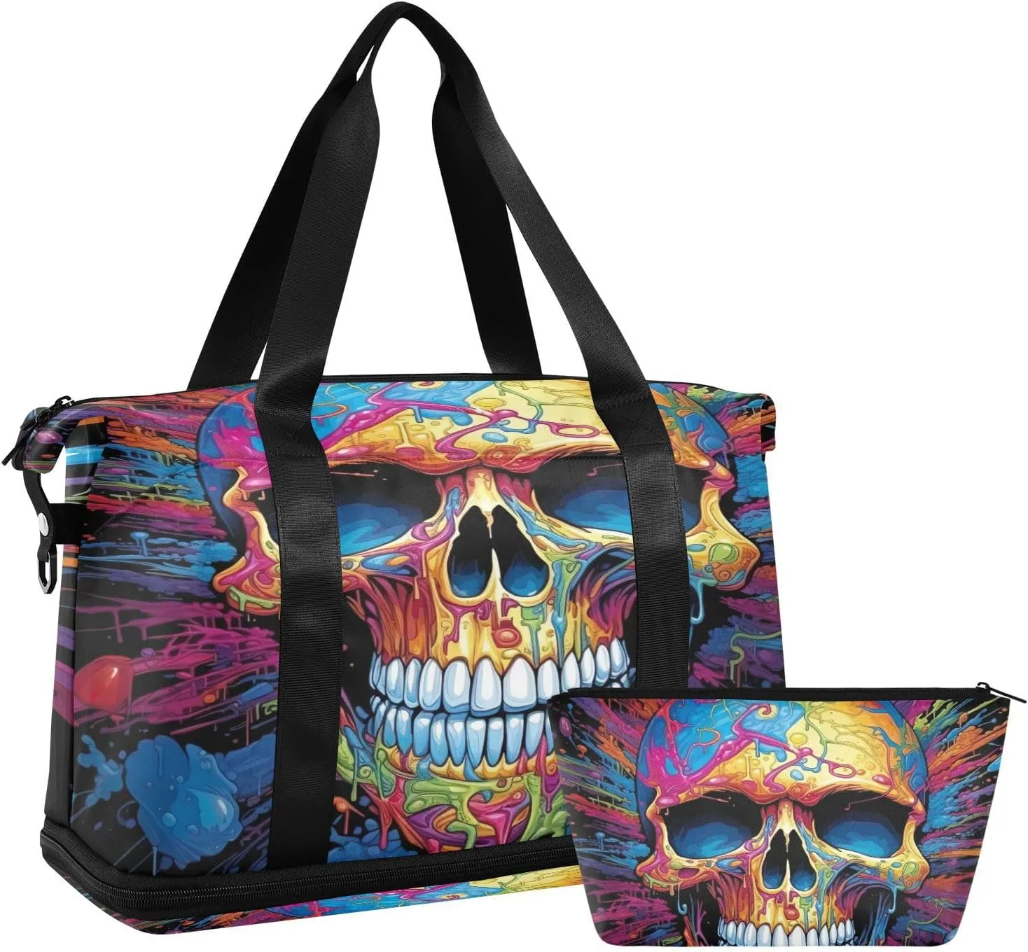 Skull Sports Gym Bag,Travel Duffel bag with Wet Pocket & Shoes Compartment Lightweight Waterproof Overnight Bag for Men Women