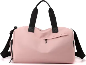 Small Gym Bag with Wet Pocket Shoes Compartment Weekender Overnight Bag Travel Duffle for Yoga Fitness Sports (Pink)