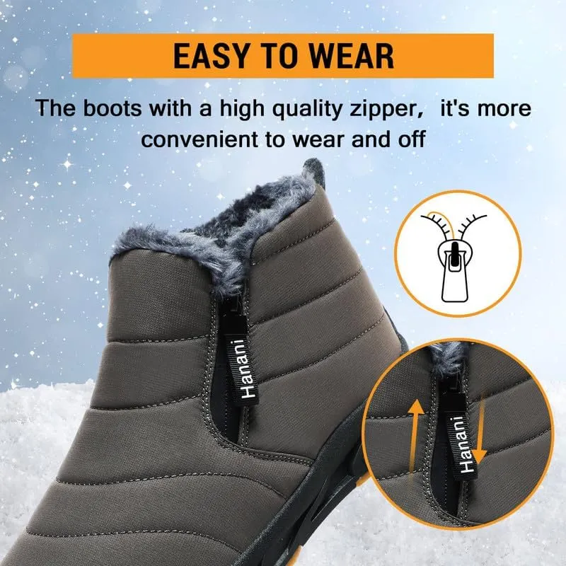 Snow Boots Mens Waterproof Winter Boots Fur Lined Warm Ankle Boots Zipper Closure Slip on Outdoor Boot Comfortable Walking Shoes