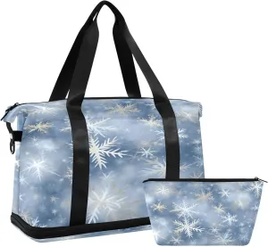 Snowflakes Sports Gym Bag,Travel Duffel bag with Wet Pocket & Shoes Compartment Lightweight Waterproof Overnight Bag for Men Women
