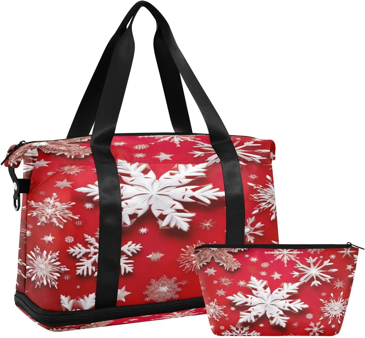 Snowflakes Sports Gym Bag,Travel Duffel bag with Wet Pocket & Shoes Compartment Lightweight Waterproof Overnight Bag for Men Women