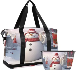 Snowflakes Sports Gym Bag,Travel Duffel bag with Wet Pocket & Shoes Compartment Lightweight Waterproof Overnight Bag for Men Women