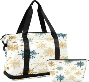 Snowflakes Sports Gym Bag,Travel Duffel bag with Wet Pocket & Shoes Compartment Lightweight Waterproof Overnight Bag for Men Women