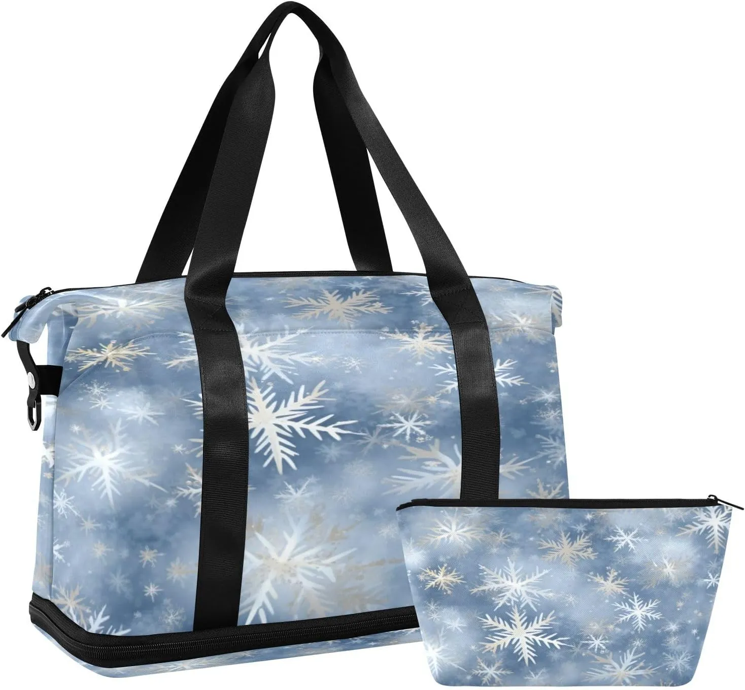 Snowflakes Sports Gym Bag,Travel Duffel bag with Wet Pocket & Shoes Compartment Lightweight Waterproof Overnight Bag for Men Women