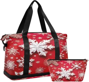 Snowflakes Sports Gym Bag,Travel Duffel bag with Wet Pocket & Shoes Compartment Lightweight Waterproof Overnight Bag for Men Women