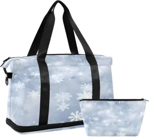 Snowflakes Sports Gym Bag,Travel Duffel bag with Wet Pocket & Shoes Compartment Lightweight Waterproof Overnight Bag for Men Women
