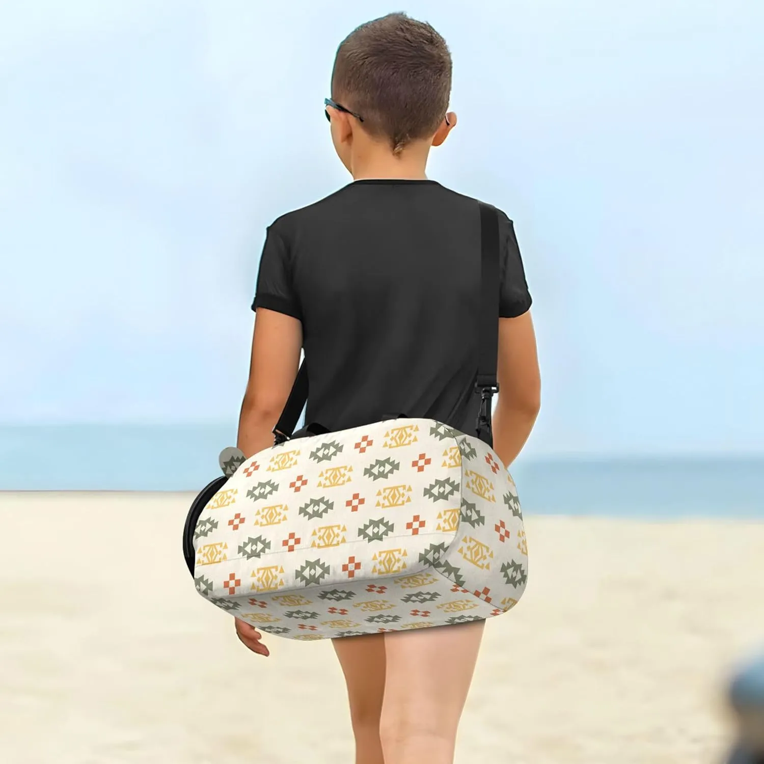 Southwestern Aztec Pattern Boy's Gym Duffel Bag with Shoes Compartment Multifunctional Overnight Bag for Travel, Swimming, Dance, Ballet