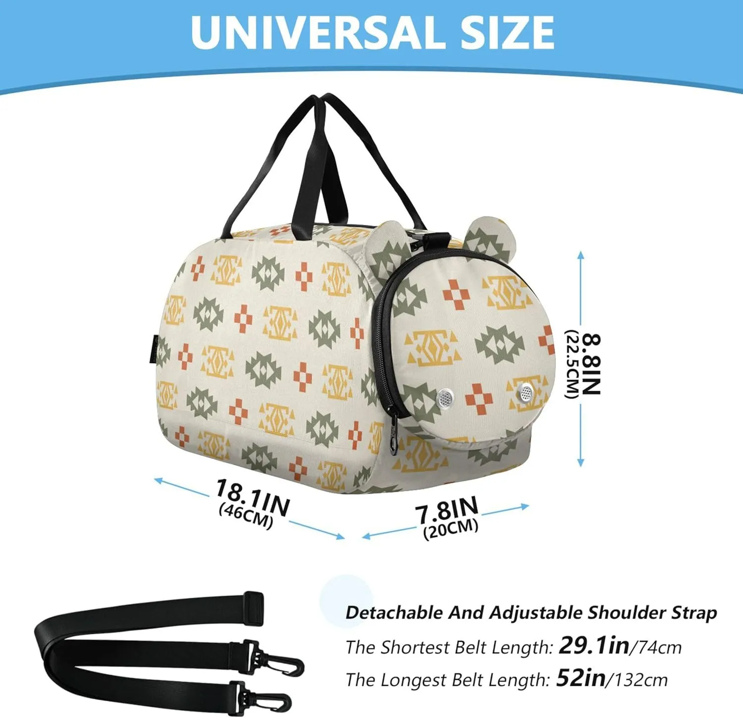 Southwestern Aztec Pattern Boy's Gym Duffel Bag with Shoes Compartment Multifunctional Overnight Bag for Travel, Swimming, Dance, Ballet