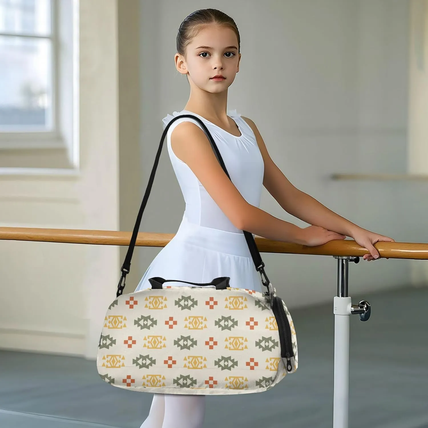 Southwestern Aztec Pattern Boy's Gym Duffel Bag with Shoes Compartment Multifunctional Overnight Bag for Travel, Swimming, Dance, Ballet