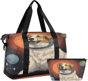 Space Dog Sports Gym Bag,Travel Duffel bag with Wet Pocket & Shoes Compartment Lightweight Waterproof Overnight Bag for Men Women