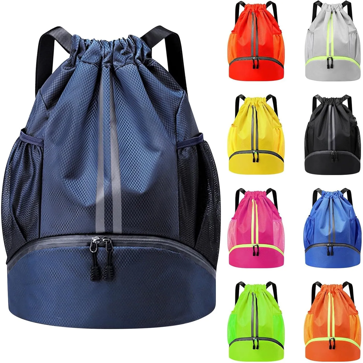 Sports Drawstring Backpack String Swim Gym Bag With Shoes Compartment And Proof Pocket For Women And Nylon Duffel (A, A)