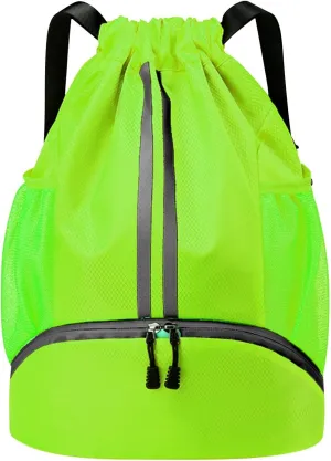 Sports Drawstring Backpack String Swim Gym Bag With Shoes Compartment And Proof Pocket For Women And Nylon Duffel (A, A)