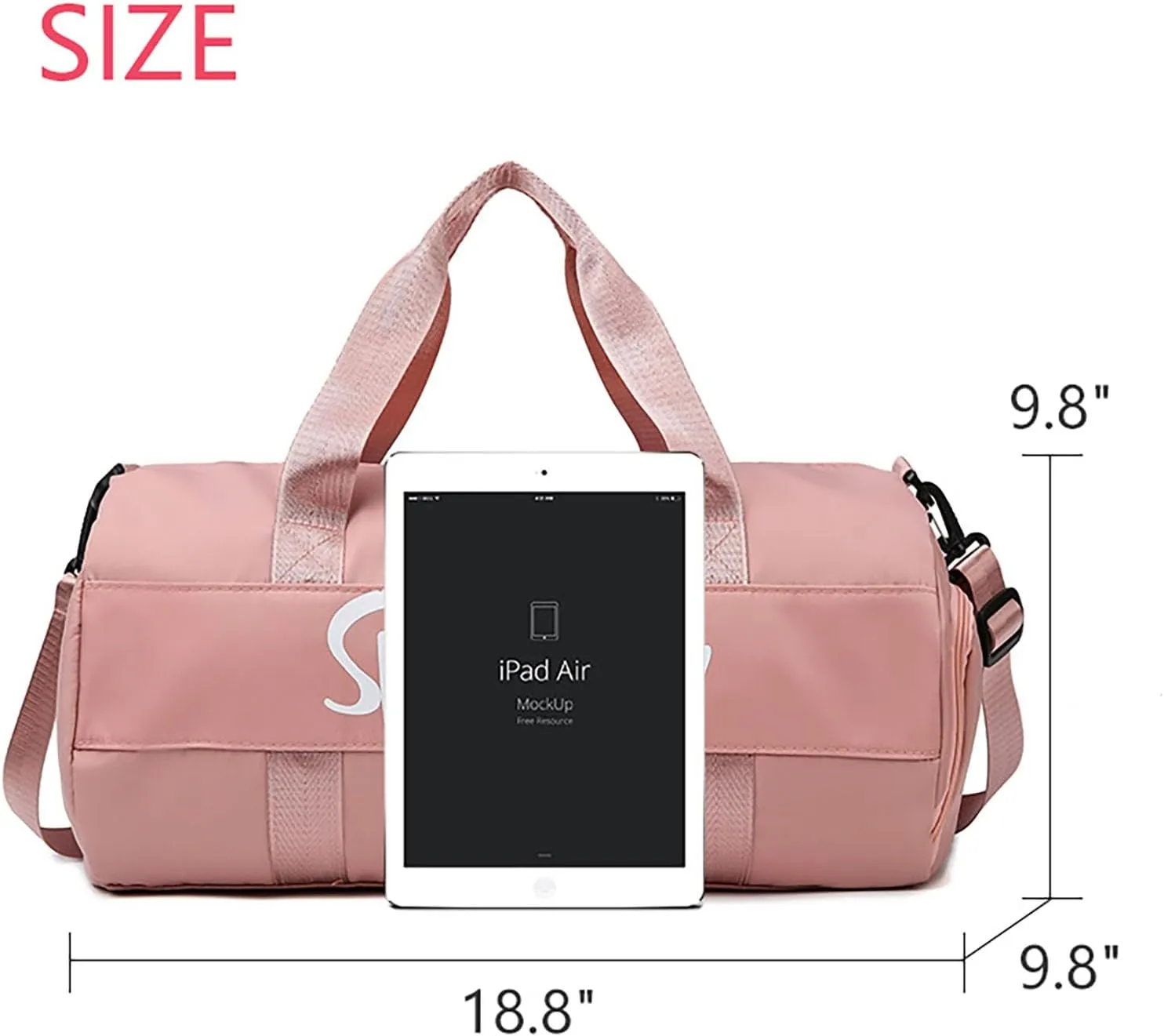 Sports Duffels Bag with Shoes Compartment Waterproof Overnight Bag for Beach Swim Travel Shoulder Bag for Women and Men (Pink)