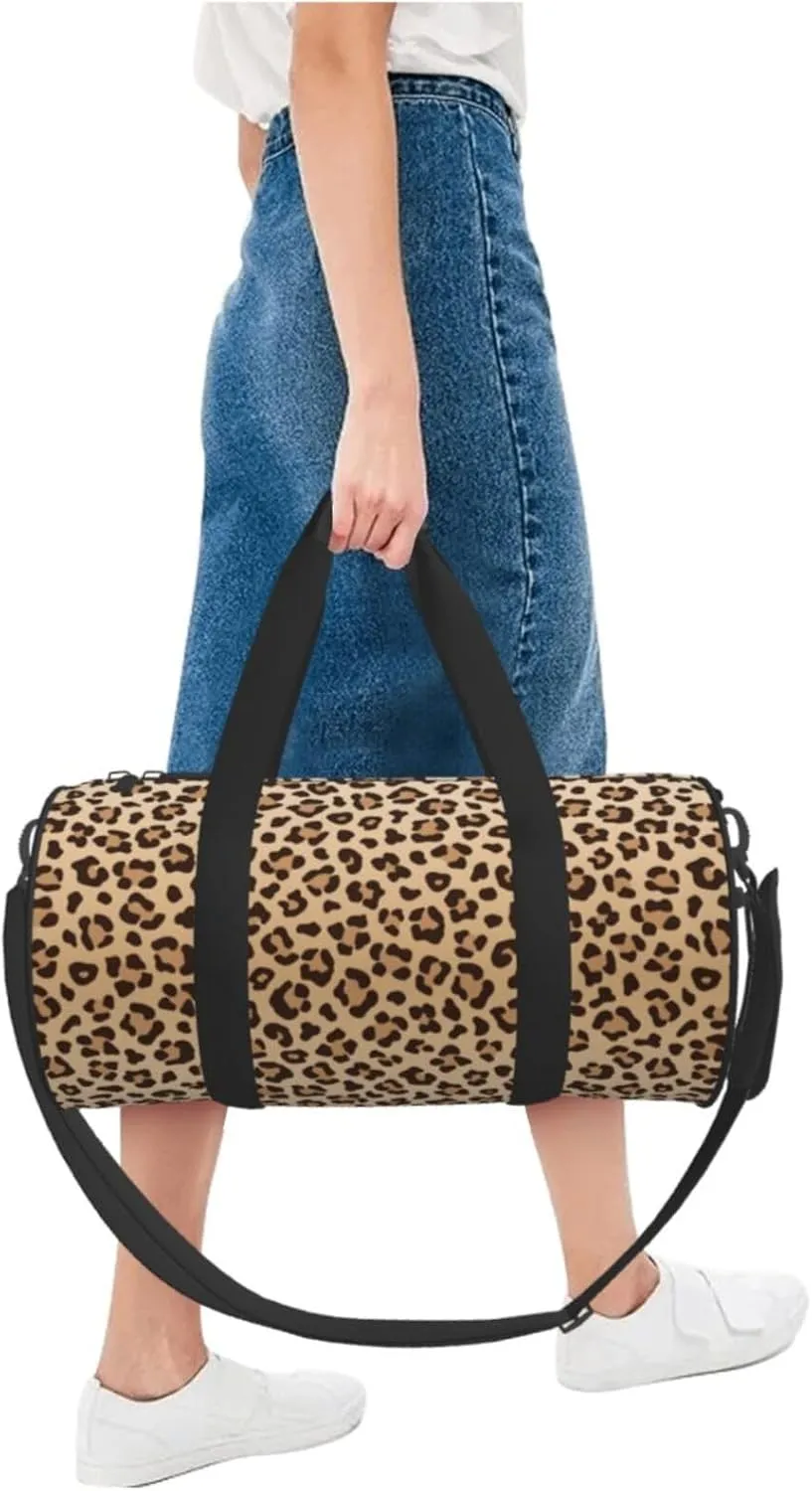 Sports Gym Bag Leopard Print Travel Duffel Bag Shoes Compartment For Men Women Foldable Lightweight Yoga Gym Sports Bag