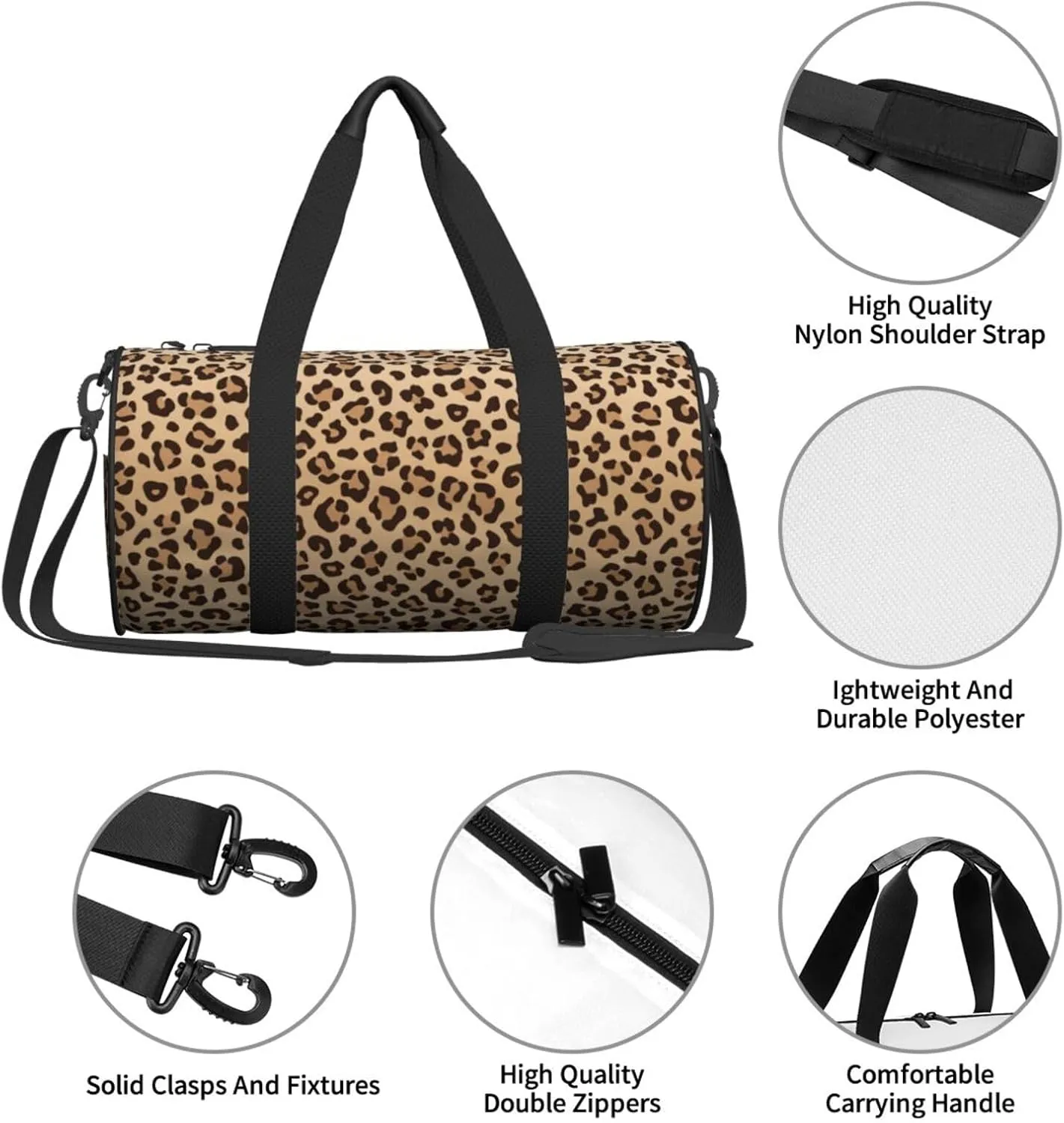 Sports Gym Bag Leopard Print Travel Duffel Bag Shoes Compartment For Men Women Foldable Lightweight Yoga Gym Sports Bag