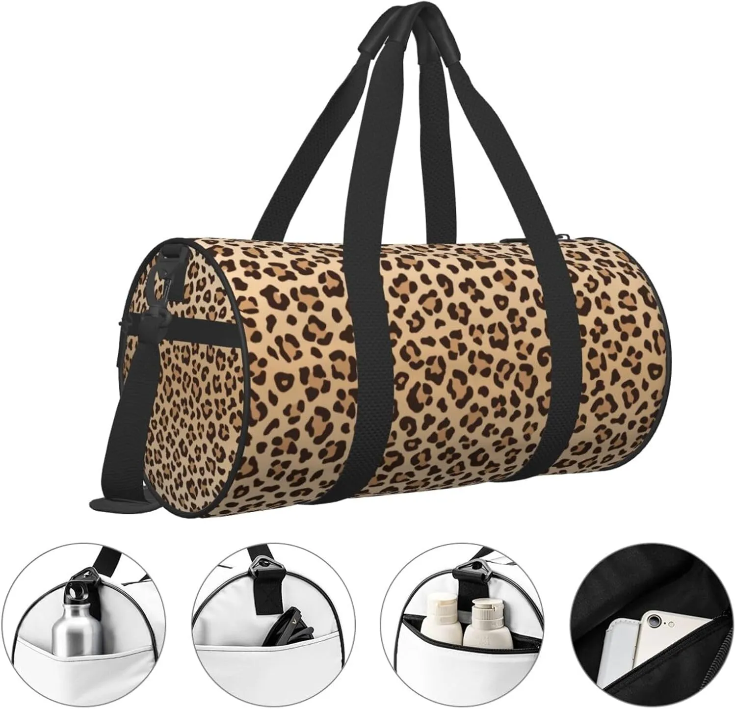 Sports Gym Bag Leopard Print Travel Duffel Bag Shoes Compartment For Men Women Foldable Lightweight Yoga Gym Sports Bag