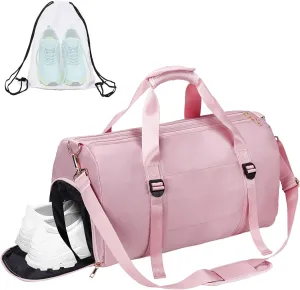 Sports Gym Bag with Wet Pocket & Shoes Compartment, Travel Duffel Bag for Men and Women Lightweight (pink) Large
