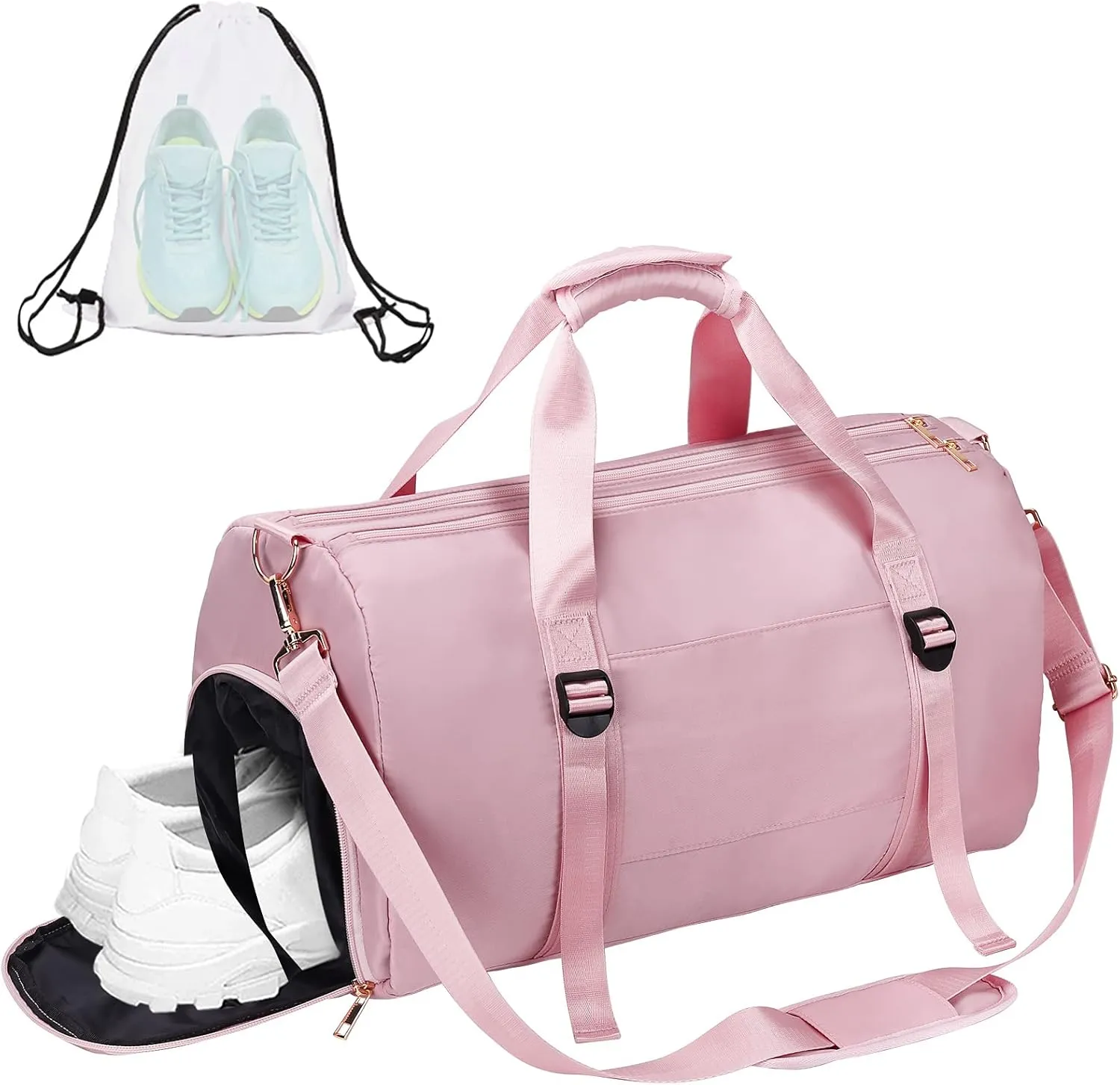 Sports Gym Bag with Wet Pocket & Shoes Compartment, Travel Duffel Bag for Men and Women Lightweight (pink) Large
